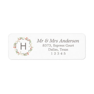 Custom Monogrammed Australian Floral Wreath Return Return Address Label