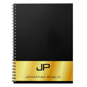 Custom Monogrammed Black And Gold Elegant Template Notebook
