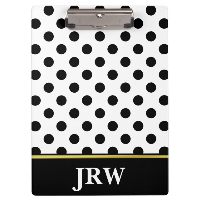 Custom Monogrammed Black and White Polka Dot Clipboard (Front)