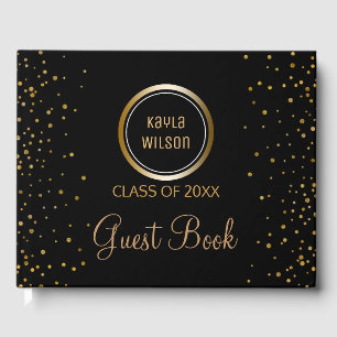 Custom Monogrammed Black Gold Graduation Party Guest Book