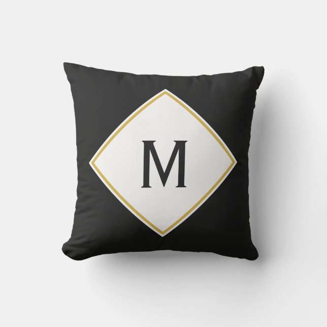 Custom Monogrammed Black White and Gold Cushion (Front)
