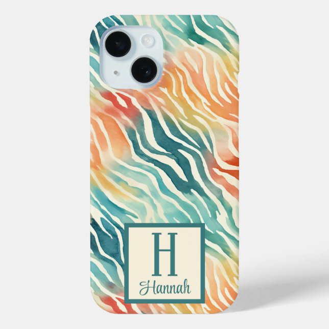 Custom Monogrammed Colourful Watercolor Patterned Case-Mate iPhone Case (Back)