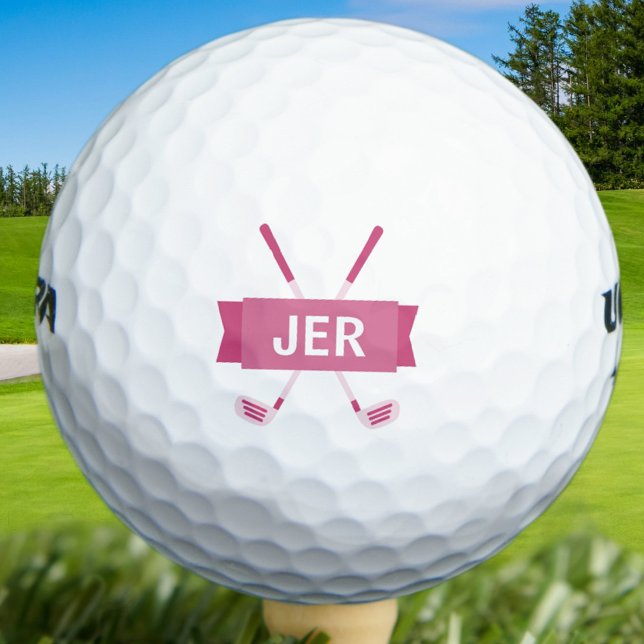 Custom Monogrammed Crossed Club Pink Ladies Cool Golf Balls (Custom Monogrammed Crossed Club Pink Ladies Cool Golf Balls)