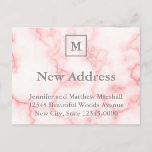Custom Monogrammed Faux Pink Marble New Address Postcard