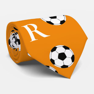 Custom Monogrammed Football Pattern Coach Orange Tie