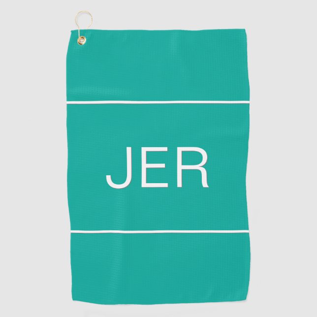 Custom Monogrammed Golfer Teal Green Golf Towel (Front)