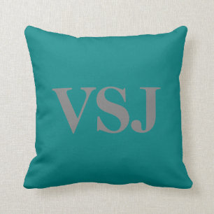 Custom Monogrammed Grey and Teal Throw Pillow