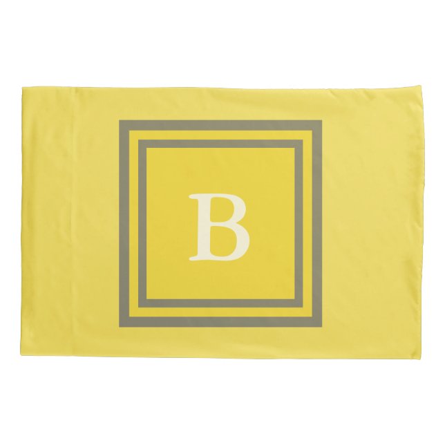 Custom Monogrammed Grey and Yellow Pillowcase (Back)
