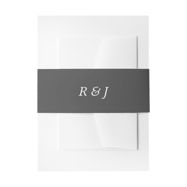 Custom Monogrammed Grey Matching Wedding Invitation Belly Band (Front Example)