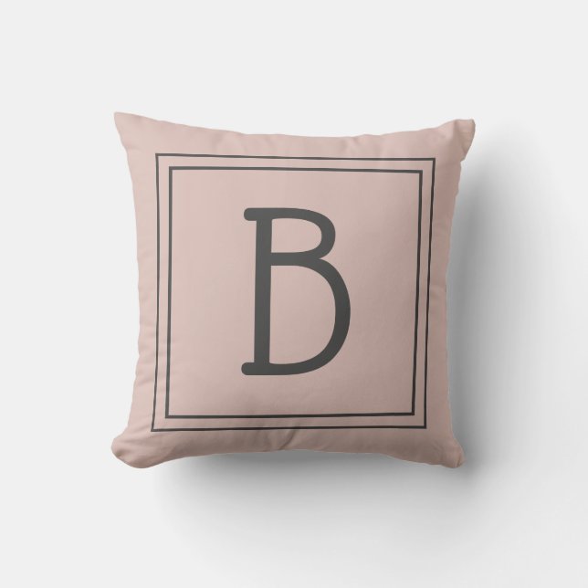 Custom Monogrammed Inital Trendy Rustic Pink Grey Cushion (Front)