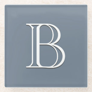Custom Monogrammed Initial Medium Blue & White Glass Coaster