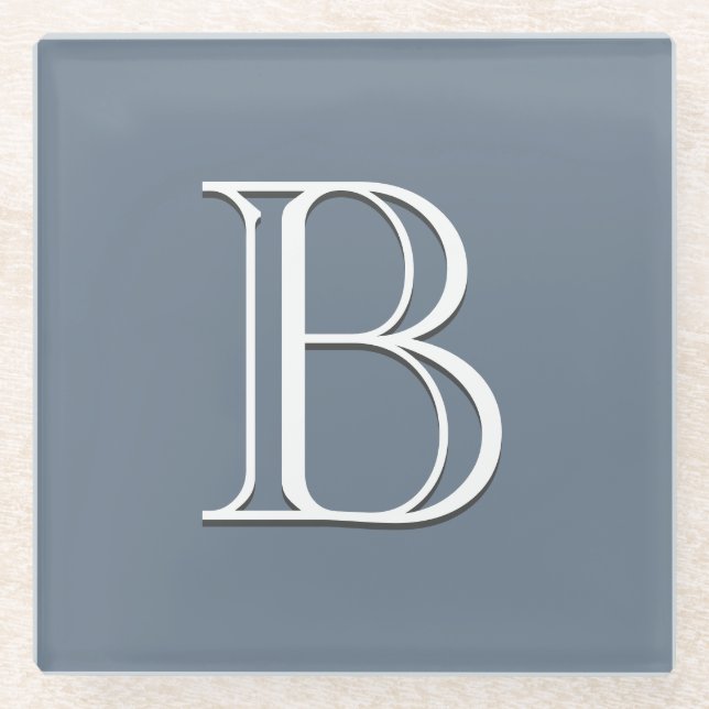 Custom Monogrammed Initial Medium Blue & White Glass Coaster (Front)