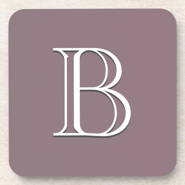 Custom Monogrammed Initial Purple & White Modern Coaster (Front)