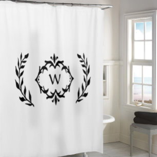 Custom Monogrammed Initial Wreath Black & White Shower Curtain