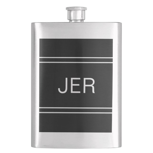 Custom Monogrammed Initials Drink Classic Black Hip Flask (Front)