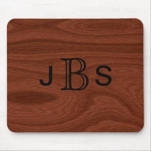 Custom Monogrammed Initials Mahogany Wood Look Mouse Pad