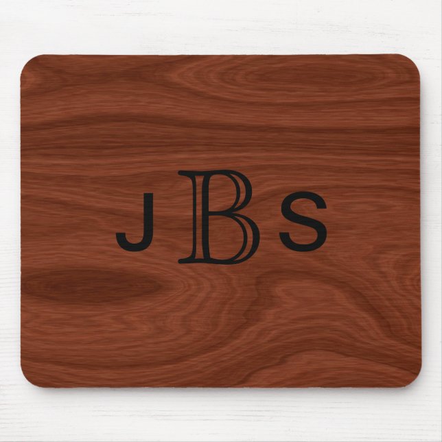 Custom Monogrammed Initials | Mahogany Wood Look Mouse Pad (Front)