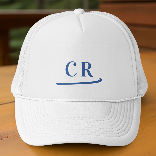Custom Monogrammed Initials Name Minimalist Blue Trucker Hat (Custom Monogrammed Initials Name Minimalist Blue Trucker Hat)