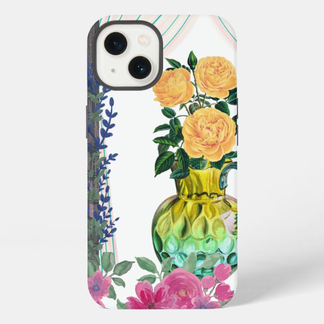 Custom Monogrammed iPhone 13 Case,  Floral case. Case (Back)