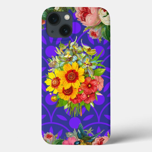 Custom Monogrammed iPhone 13 Case, Floral case mat (Back)