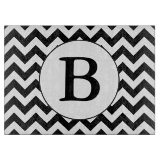 Custom Monogrammed Large Black Chevron Design Cutting Board