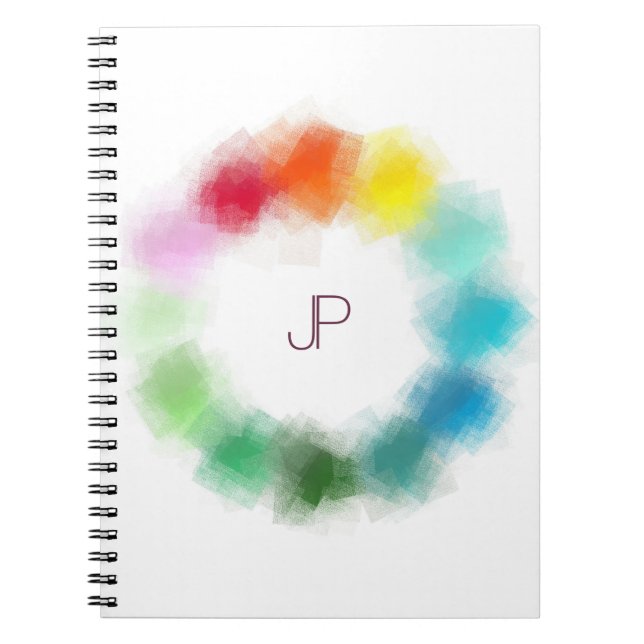 Custom Monogrammed Modern Colourful Template Notebook (Front)