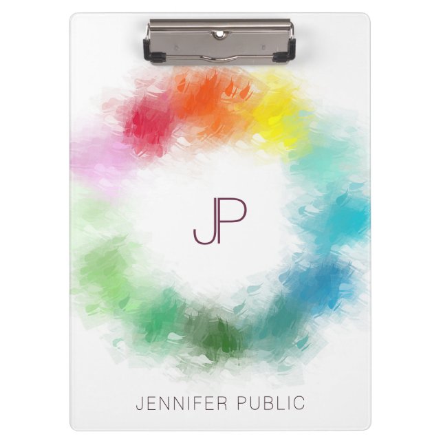 Custom Monogrammed Modern Elegant Colours Template Clipboard (Front)