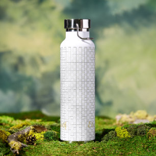 Custom Monogrammed Modern White Chequered Pattern Water Bottle