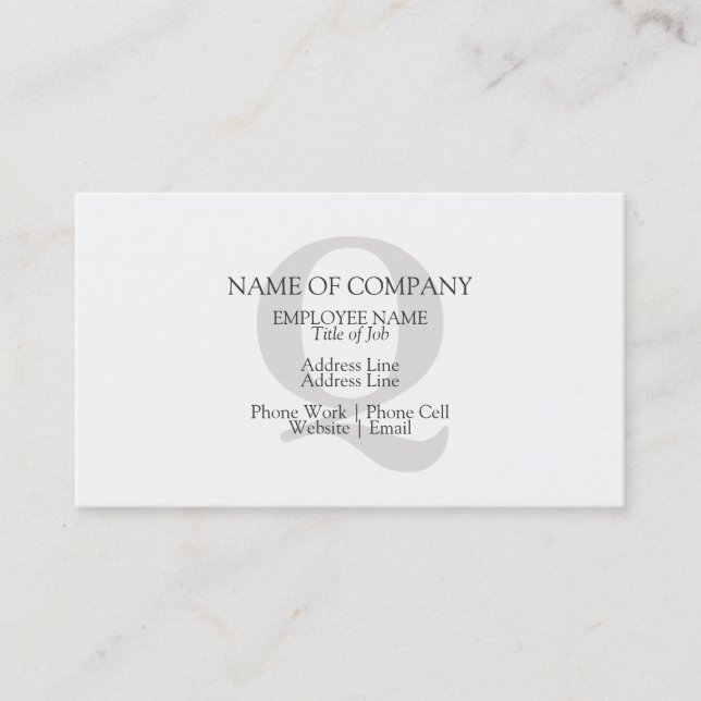 Custom Monogrammed Personalised Monogram Template Business Card (Front)