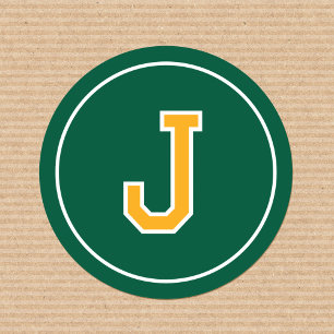 Custom Monogrammed Retro Bold Green Gold Classic Round Sticker