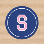 Custom Monogrammed Retro Bold Navy Pink Classic Round Sticker<br><div class="desc">Create your own monogrammed stickers with this simple and stylish design. These circular stickers are personalised with the recipient's first name initial in classic block-style lettering. You can also customise the 'background' colour by using the 'Edit using design tool' feature. Monogram stickers make a wonderful addition to your gift wrap,...</div>