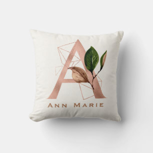 Custom Monogrammed Rose Gold Floral Initial Cushion