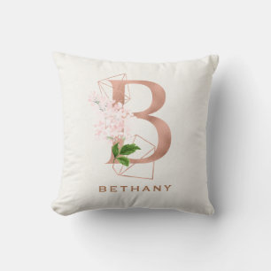 Custom Monogrammed Rose Gold Floral Initial Thro Cushion