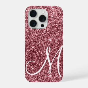 Custom Monogrammed Rose Gold Glitter Glam iPhone 15 Pro Case