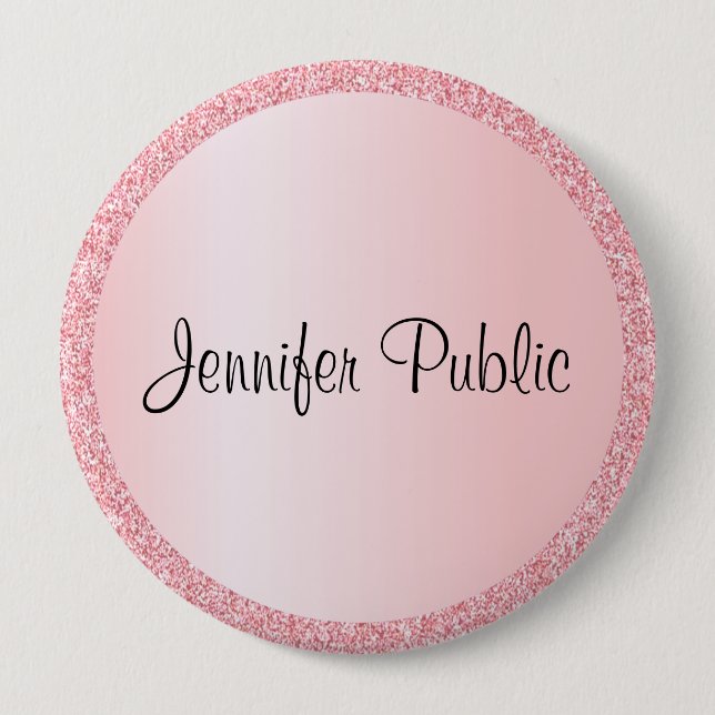 Custom Monogrammed Rose Gold Glitter Look Huge 10 Cm Round Badge (Front)
