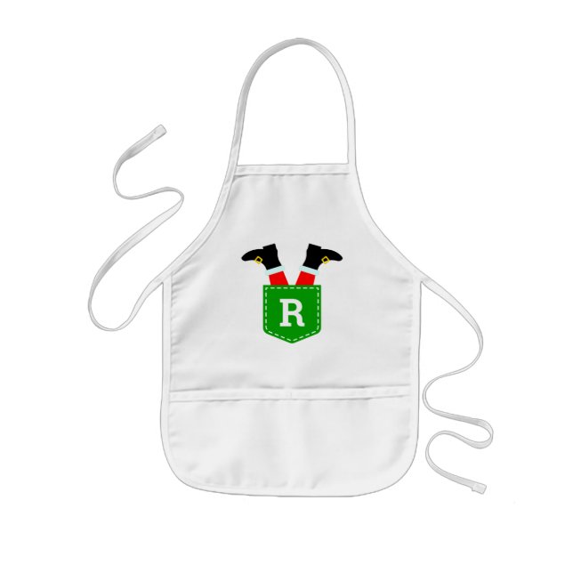Custom Monogrammed Santa in Pocket Christmas Apron (Front)