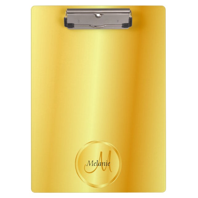 Custom Monogrammed Template Faux Gold Elegant Clipboard (Front)