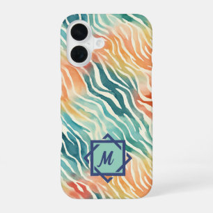 Custom Monogrammed Watercolor Artistic Pattern iPhone 16 Case