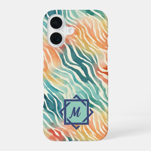 Custom Monogrammed Watercolor Artistic Pattern iPhone 16 Case (Back)