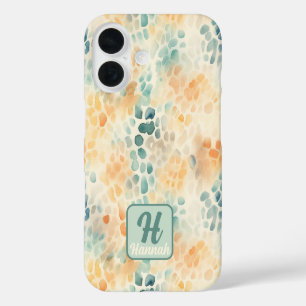 Custom monogrammed watercolor blue green yellow iPhone 16 case