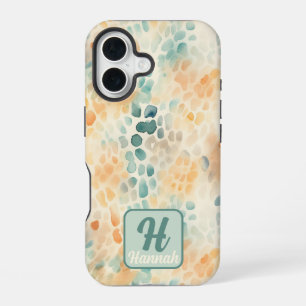 Custom monogrammed watercolor blue green yellow iPhone 16 case