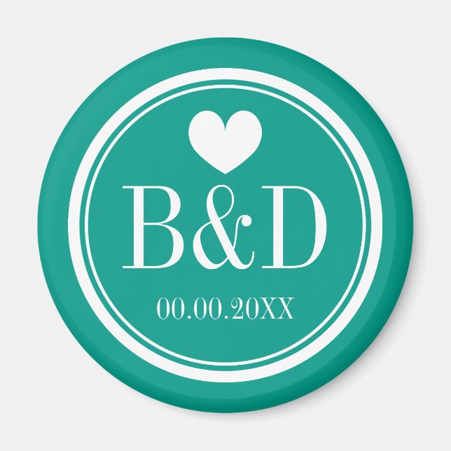 Custom monogrammed wedding party favour magnets (Front)