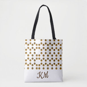 Custom Monogrammed White Golden Dots Tote Bag