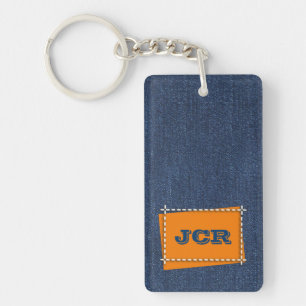 Custom Monograms Denim Pattern Key Ring