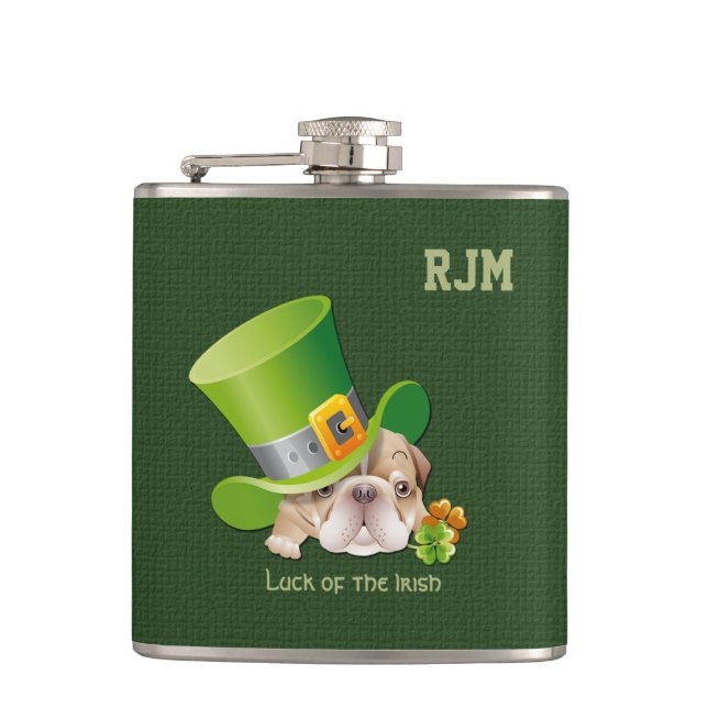 Custom Monograms Funny Bulldog Gift Hip Flask (Front)