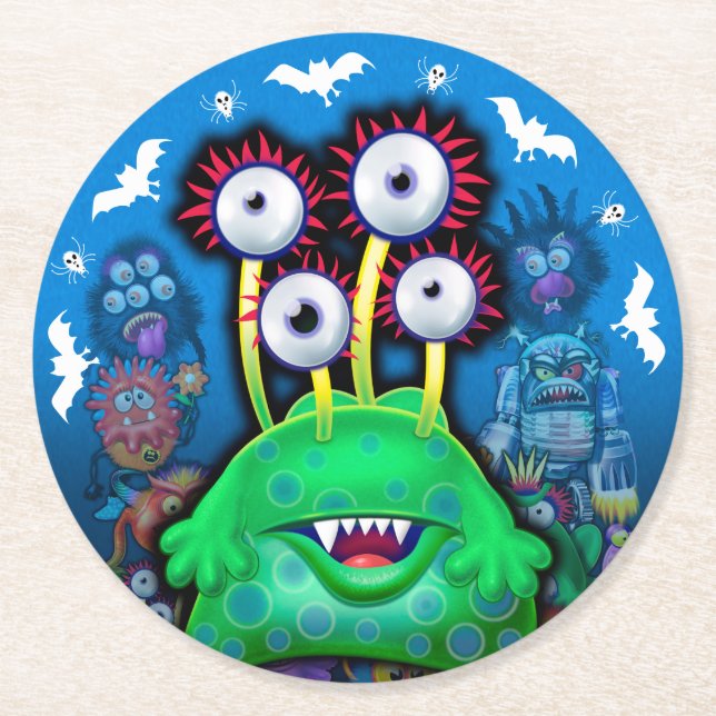 Custom Monster Halloween Party coaster. Round Paper Coaster (Front)