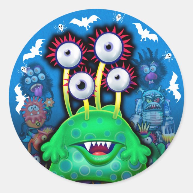 Custom Monster Halloween Sticker. Classic Round Sticker (Front)