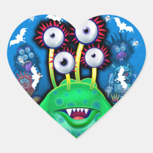 Custom Monster Halloween Sticker. Heart Sticker