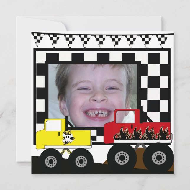 Custom Monster Truck Photo Birthday Invitations (Front)