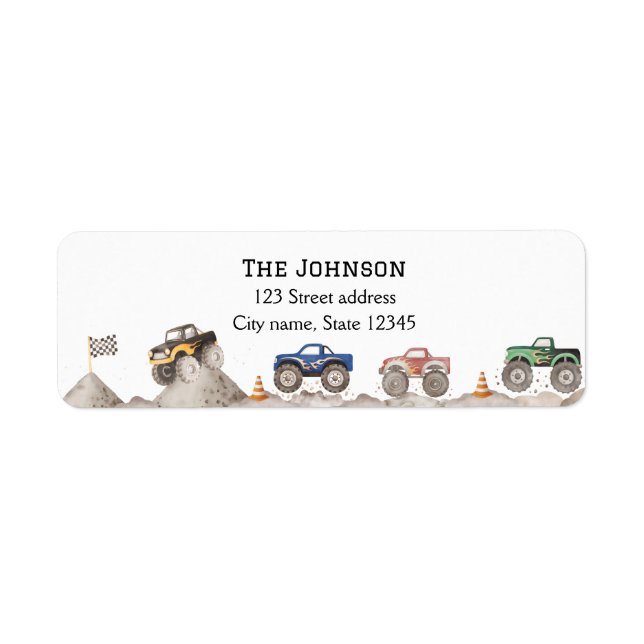 Custom Monster Truck Return Address Labels (Front)